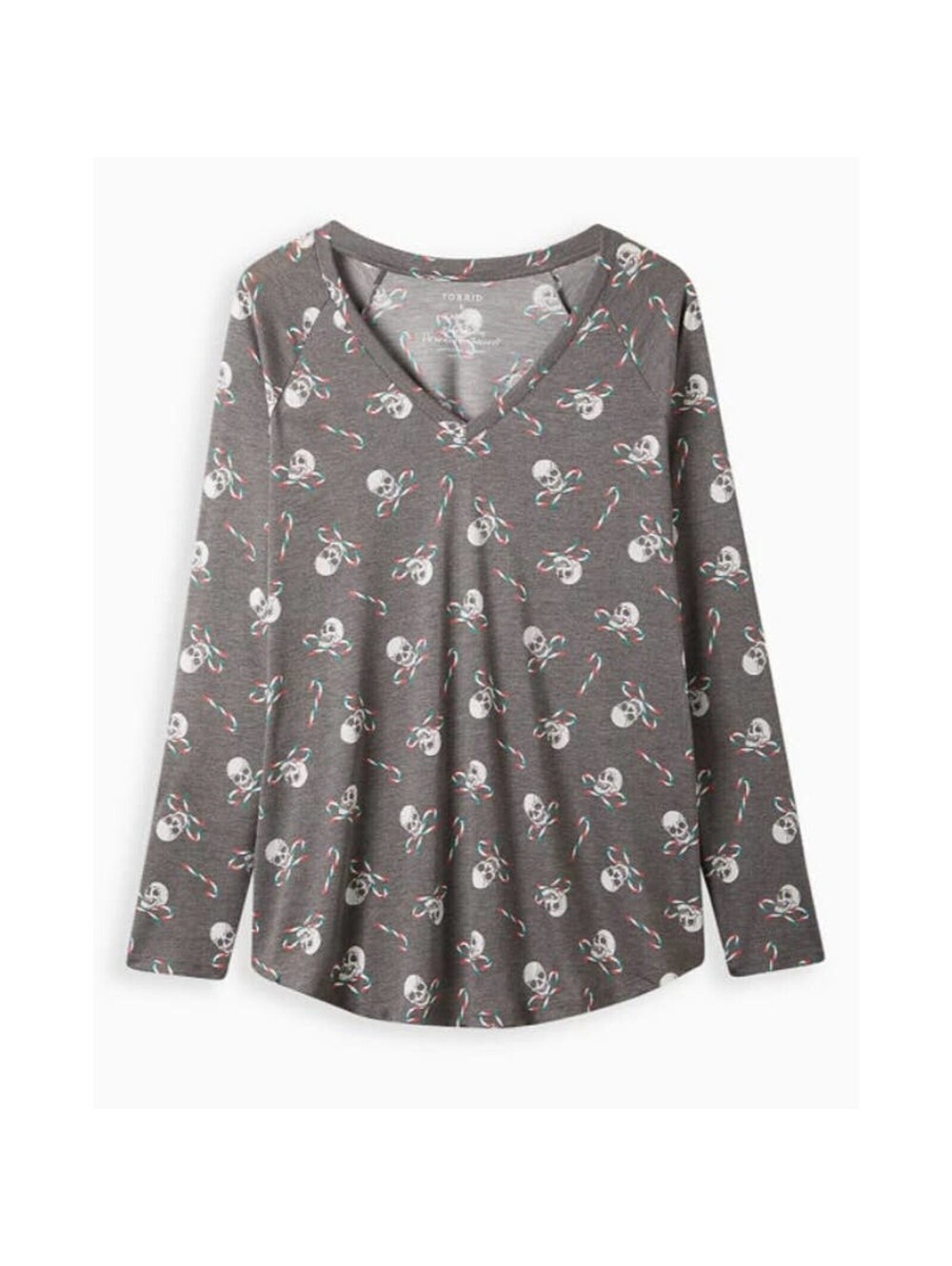 TORRID 1X SKULL CANDY GREY RAGLAN TOP